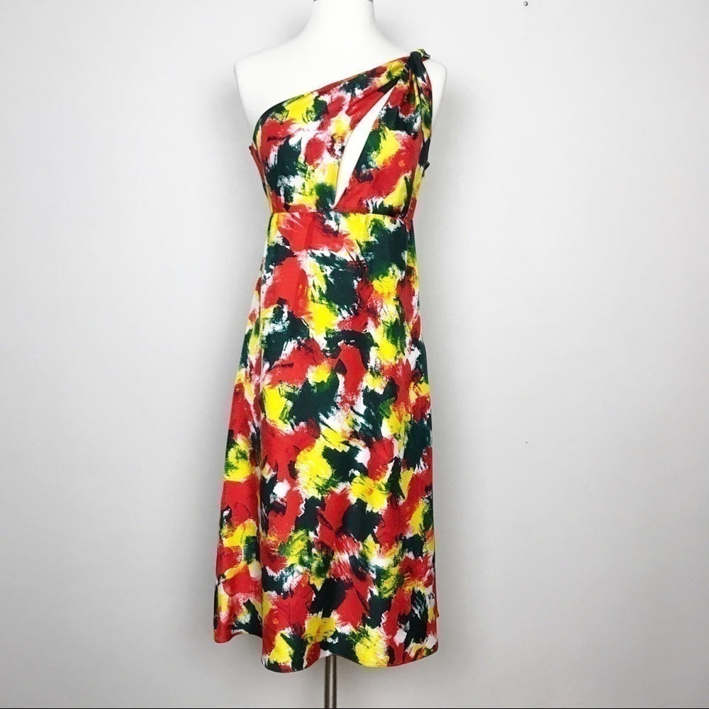 Paula Hian Designer Silk Dress One Shoulder 4 NWT